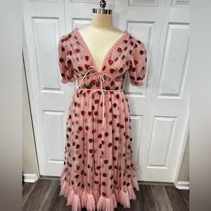 Lirika Matoshi Pink Strawberry Midi Dress